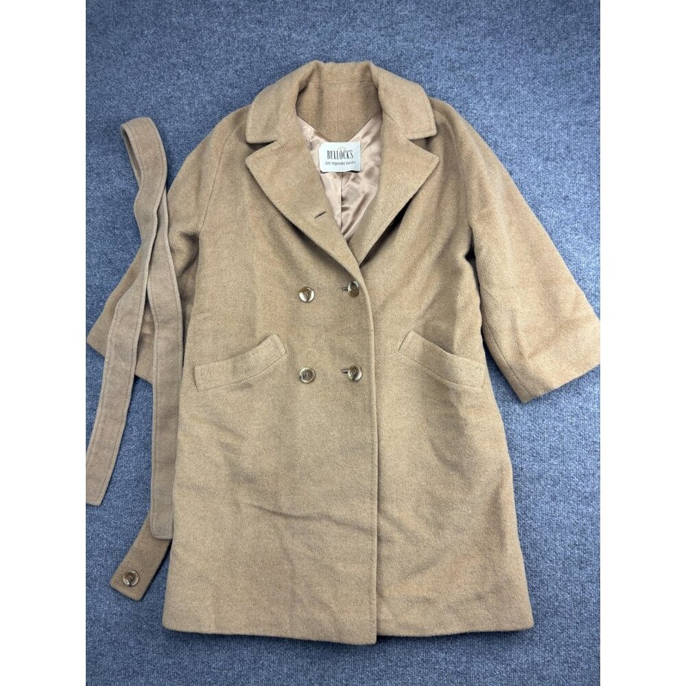 Vintage Bullock's Coat Womens Small Beige 100%‎ Camel Hair Belted Overcoat 60s